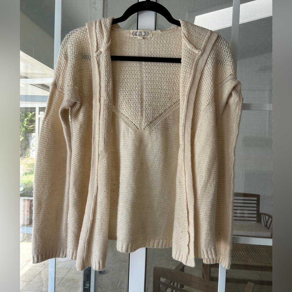 Cream pink rose knit cardigan sweater